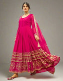 Pink Georgette readymade embroidered Flared gown - women's fashion mart