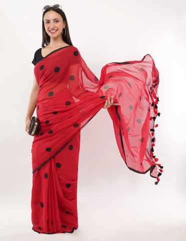 red Mul cotton sarees are light, breathable, and comfortable -Saree Default Title women's fashion mart