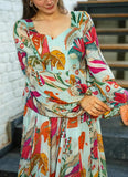Sky Blue Digital Printed Fully Flared Gown - women's fashion mart