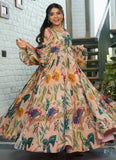 Pink Digital Printed Fully Flared Gown - women's fashion mart