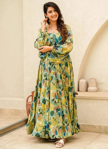 Multi Colored Digital Printed Fully Flared Gown - women's fashion mart