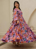 Rose Pink Digital Printed Fully Flared Gown - women's fashion mart