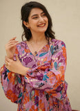 Rose Pink Digital Printed Fully Flared Gown - women's fashion mart