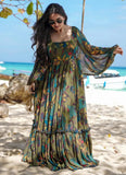 Green Digital Printed Fully Flared Gown - women's fashion mart