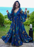 Blue Digital Printed Fully Flared Gown - women's fashion mart