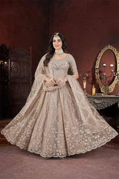 Chiku Color Embroidered Net Fabric Long Gown – Perfect for Festive Occasions -Gown M women's fashion mart