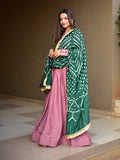 Onion Color Chinon Gown With Bandhej Silk Dupatta