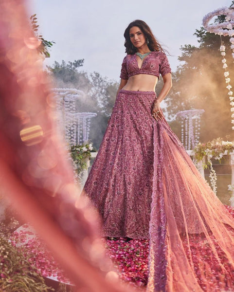 Chinon Silk Embellished With Heavy Thread Embroidery Lehenga -lehenga dress for wedding Soft Lavender / XL women's fashion mart