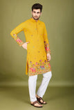 Yellow Embroidered Haldi Kurta for Men  women's fashion mart