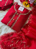 Red embroidered kurta Bottom  with dupatta  women's fashion mart
