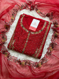 Red embroidered kurta set with dupatta  women's fashion mart