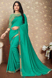 Art Silk Fabric Festival Look Ingenious Saree In Sea Green Color.