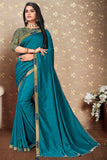 Art Silk Fabric Teal Color Festival Look Fabulous Saree.