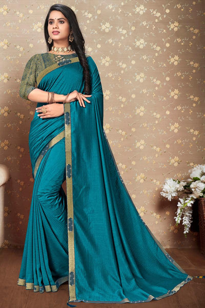 Art Silk Fabric Teal Color Festival Look Fabulous Saree.