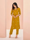 Elegant Mustard Yellow Chinon Hand Worked Kurta Set - women's fashion mart