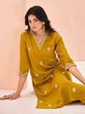 Elegant Mustard Yellow Chinon Hand Worked Kurta Set - women's fashion mart