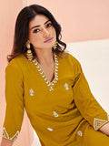 Elegant Mustard Yellow Chinon Hand Worked Kurta Set - women's fashion mart