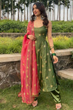 Dreamy Fit Green Kalidar Suit with Golden Embroidery - women's fashion mart