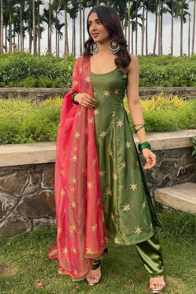 Dreamy Fit Green Kalidar Suit with Golden Embroidery - women's fashion mart