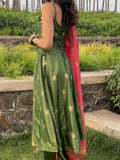 Dreamy Fit Green Kalidar Suit with Golden Embroidery - women's fashion mart