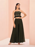 Elegant Black Art Silk Hand Worked Crop Top And Palazzo Set - women's fashion mart