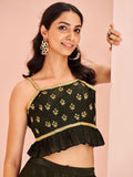 Elegant Black Art Silk Hand Worked Crop Top And Palazzo Set - women's fashion mart