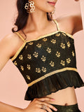 Elegant Black Art Silk Hand Worked Crop Top And Palazzo Set - women's fashion mart