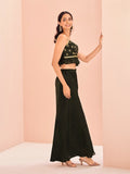 Elegant Black Art Silk Hand Worked Crop Top And Palazzo Set - women's fashion mart
