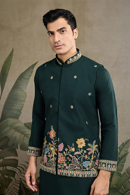 Stylish Green Men's Kurta Koti Set – Trendy & Elegant