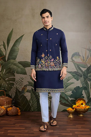 Stylish Navy Men's Kurta Koti Set – Elegant & Trendy