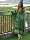 Green Color Digital Bandhej Print Gaji Silk Kaftan