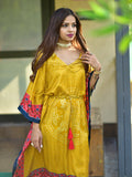Mustard Color Digital Bandhej Print Pure Gaji Silk Kaftan -kaftan free size up to 44 women's fashion mart