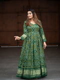 Green Color Digital Bandhej Printed Pure Gaji Silk Dress - women's fashion mart