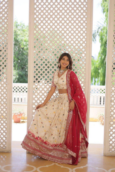 Dyeable Pure Viscose Jacquard fabric Lehenga Choli &Dupatta Set -Lehenga Choli Set White women's fashion mart