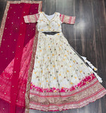 Dyeable Pure Viscose Jacquard fabric Lehenga Choli &Dupatta Set -Lehenga Choli Set White women's fashion mart