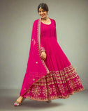 Pink Georgette readymade embroidered Flared gown - women's fashion mart