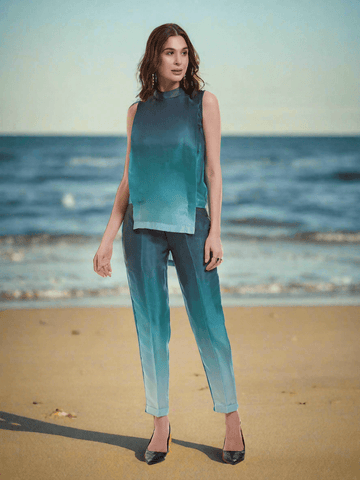 Shaded Modal Satin Readymade top and pant style co-ords - women's fashion mart
