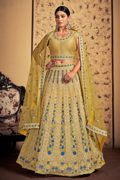 Yellow Color Trendy Net Readymade Lehenga Choli In Sangeet Wear.