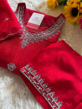 Red embroidered kurta Pant  with dupatta  women's fashion mart