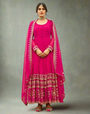 Pink Georgette readymade embroidered Flared gown - women's fashion mart