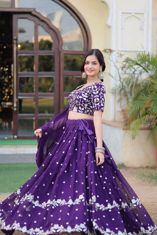 Faux Blooming Lehenga Choli With Dupatta Set -Lehenga Choli Set Purple women's fashion mart