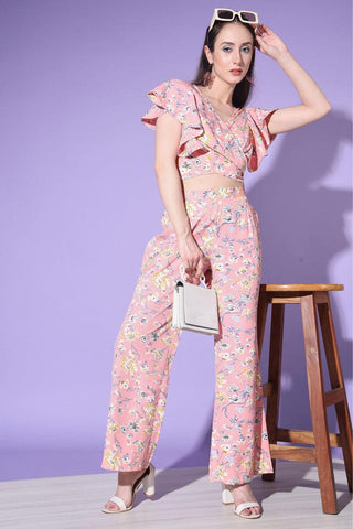 Crepe Fabric Pink Printed Trendy Co Ord Set.