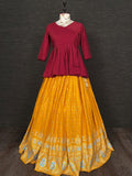 Mustard Color Foil Printed Rayon Material Two Piece Lehenga Choli Set