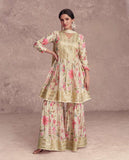 Elegant Cream Sequins Embroidered Floral Digital Printed Top Sharara Suit - women's fashion mart