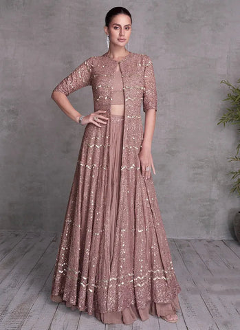 Elegant Mauve Colored  Lehenga Choli With Jacket - women's fashion mart