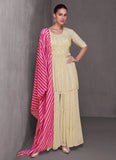 Cream And Pink Lucknowi  Embroidery Sharara Suit - women's fashion mart