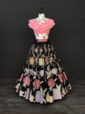 Black & Pink Color Thread And Sequins Embroidery Work Georgette Two Piece Lehenga Set