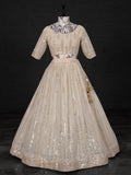 Cream Color Sequins Embroidery Work Georgette Lehenga Choli Set