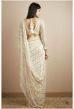 Georgette Embellished With Zari Embroidery Sequins Work saree -Leheriya Saree White / unstich 1 miter women's fashion mart