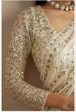 Georgette Embellished With Zari Embroidery Sequins Work saree -Leheriya Saree White / unstich 1 miter women's fashion mart